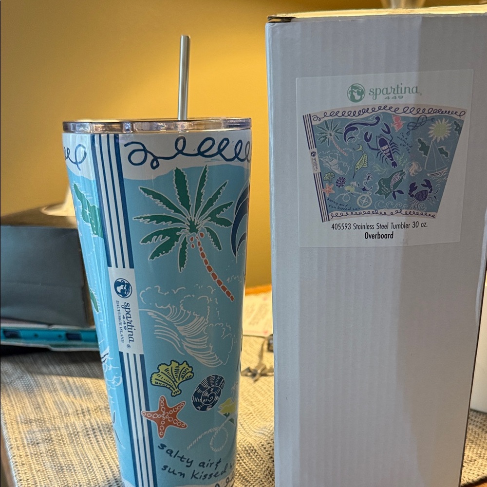 Spartina 449 Light Blue Marine Life Tumbler with Straw - Picture 3 of 5